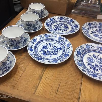 Meissen plates, cups, and saucers