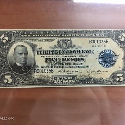 Phillipine National Bank $5 note 1921 uncirculated