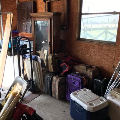 Small gun cabinet, ice chests, luggage