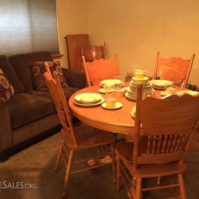 Round Dining Table has 1 Leaf, Corduroy Love Seat