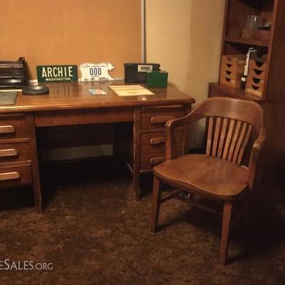Oak Bankers Desk, Bankers Chair,