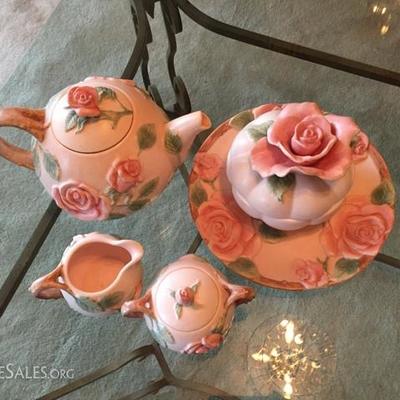 Fitz and Floys Blushing Rose Teapot Set - Retired 1987