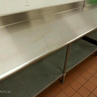Stainless steel work table with backsplash and lower Shelf 8' across x 30