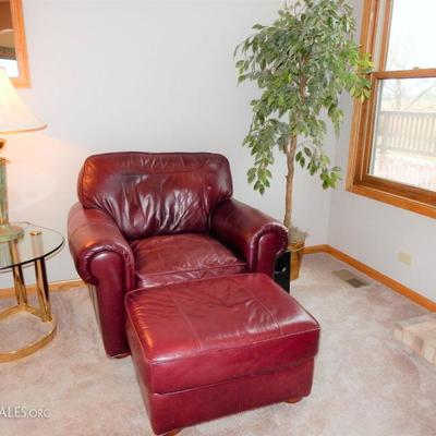 burgundy leather chairs and ottoman