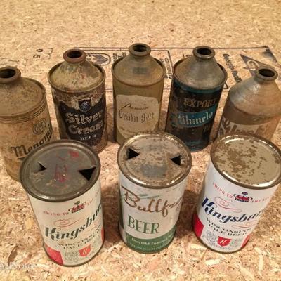 Miscellaneous vintage and cone-top beer cans