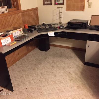 L-shaped Desk and Office Supplies