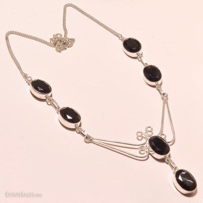 Mexican Black Onyx Gemstone 925 S Silver Necklace