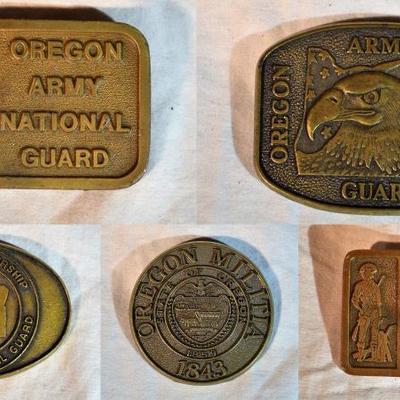 5 Qty Oregon National Guard Brass Belt Buckles