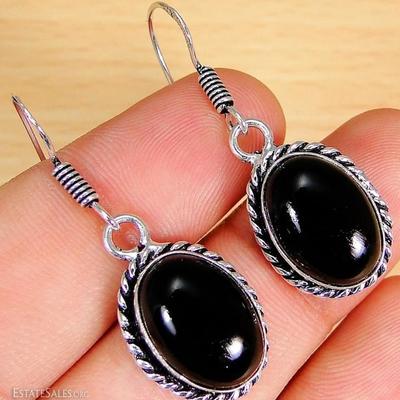Black Onyx & 925 Silver Overlay Handmade Earrings