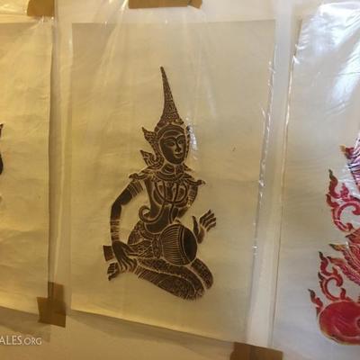 NEW in plastic sleeves, Tibetan stone rubbings on handmade paper! Strong relief surface. 