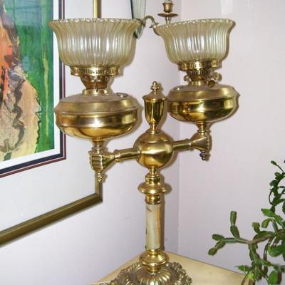 Antique banquet lamp modified for electricity