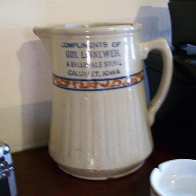 Antique advertising pitcher from Iowa general store