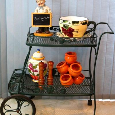 metal tea cart, matches baker's rack