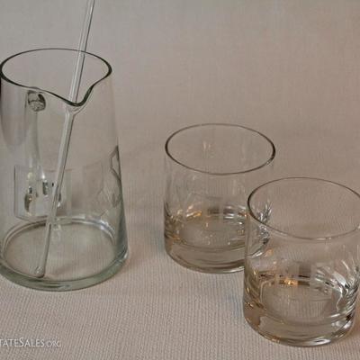 Cocktail set - etched designs on glasses 