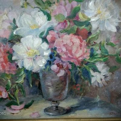 Floral by listed artist Francesco Spicuzza born Termini Sicily 1883-1962.  Please ask to see this piece...