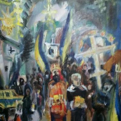 UKRANINE PROCESSION by listed artist SABONDIR.  Please ask to see this peace...