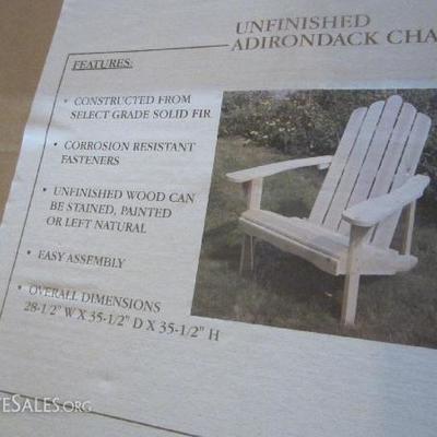 (3) Unfinished Wood Adirondacks Chairs, NIB