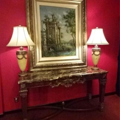 MARBLE TOP GILT WOOD CONSOLE TABLE