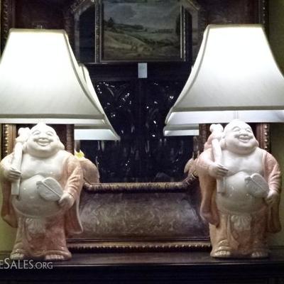 PAIR CHINESE PORCELAIN FIGURAL TABLE LAMPS