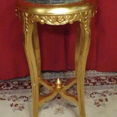 GOLD GILT WOOD ROCOCO PEDESTAL WITH MARBLE TOP