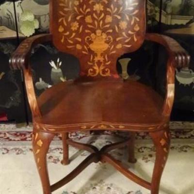 DUTCH MARQUETRY CHAIR WITH INTRICATELY INLAID WOODS