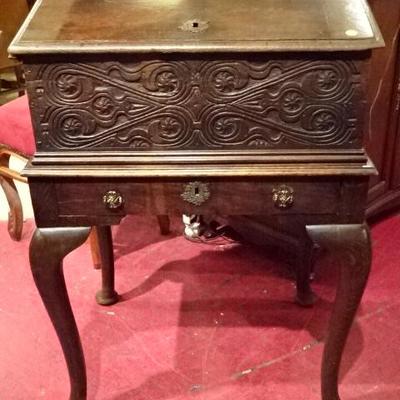 19TH CENTURY CARVED WOOD BIBLE BOX CABINET ON STAND