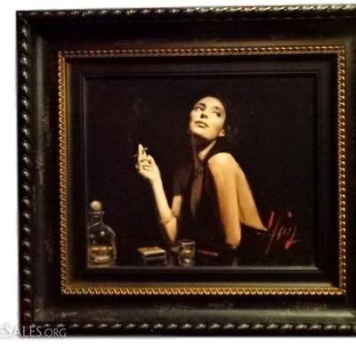 FABIAN PEREZ LIMITED EDITION GICLEE, WOMAN AT BAR