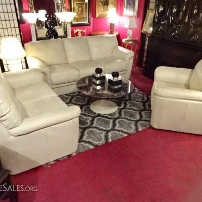 3 PIECE ITALIAN LEATHER SOFA, LOVESEAT, AND CHAIR, LABELED MADE IN ITALY BY SOFTLINE GROUP