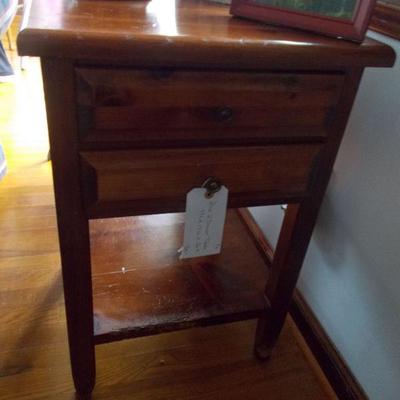 2 drawer pine table $34
17 X 17 X 26