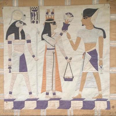 Ca. 1970s Egyptian revival quilted wall art