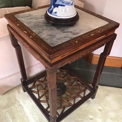 1 of 2 Chinese inlaid and marble stand