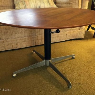 Herman Miller for Eames adjustable base walnut table, the aluminum group