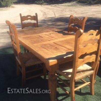 Wood Dinette Set with Rattan Seat Chairs