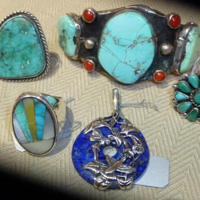 Native American turquoise.  Lapis in sterling silver