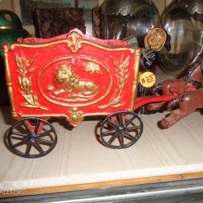 ANTIQUE CAST IRON CIRCUS CART WITH HORSE