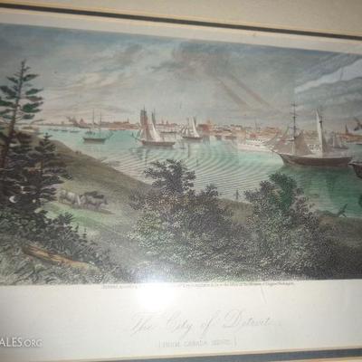 RARE COLOR STONE LITHOGRAPH OF CITY OF DETROIT FROM EARLY 19TH CENTURY