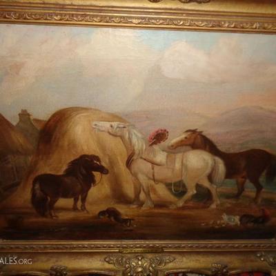  SIGNED OIL PAINTING ON CANVAS IN ORIGINAL FRAME JOHN FERNELEY (BRITISH 19TH CENTURY) MEASURING 21