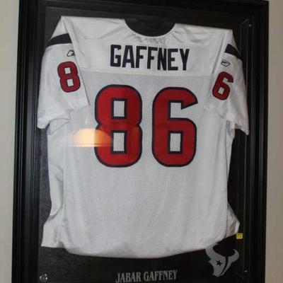 Signed frame Jabar Gaffney jersey in shadow box
