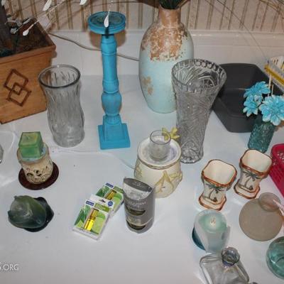 Candlesticks, vases, and bottles