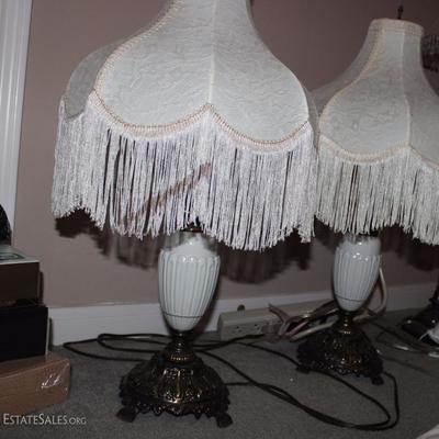 pair of lamps with Victorian lamp shades