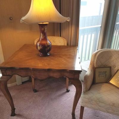 Card Table with 4 Rolling Upholstered Chairs