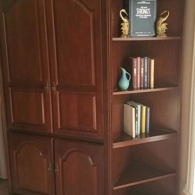 Entertainment Center with separate corner shelving unit (2, one not in photo)