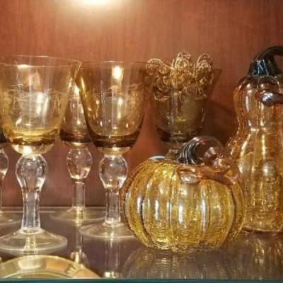 Amber Water Goblets and Glass Pumpkins