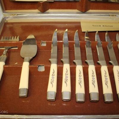 Vintage Sheffield carving, steak knives and cheese servers