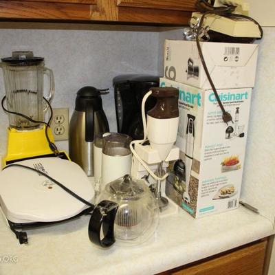 Cuisinart hand blender; George Foreman Grill; Coffee maker; Coffee grinders; Electric hand mixer