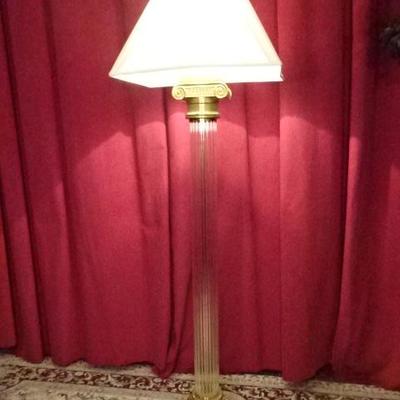 GLASS AND BRASS IONIC COLUMN STYLE LAMP