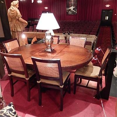 CRATE AND BARREL OVAL DINING TABLE WITH 6 CHAIRS AND LEAF