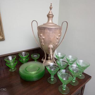 Please note: Unfortunately, the family decided to pull the green depression glass that was on the dining room sideboard. 