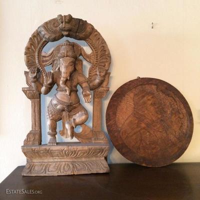 Carved wood Ganesha statue from India