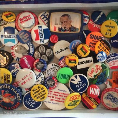 Large collection of political, etc. buttons and pinbacks